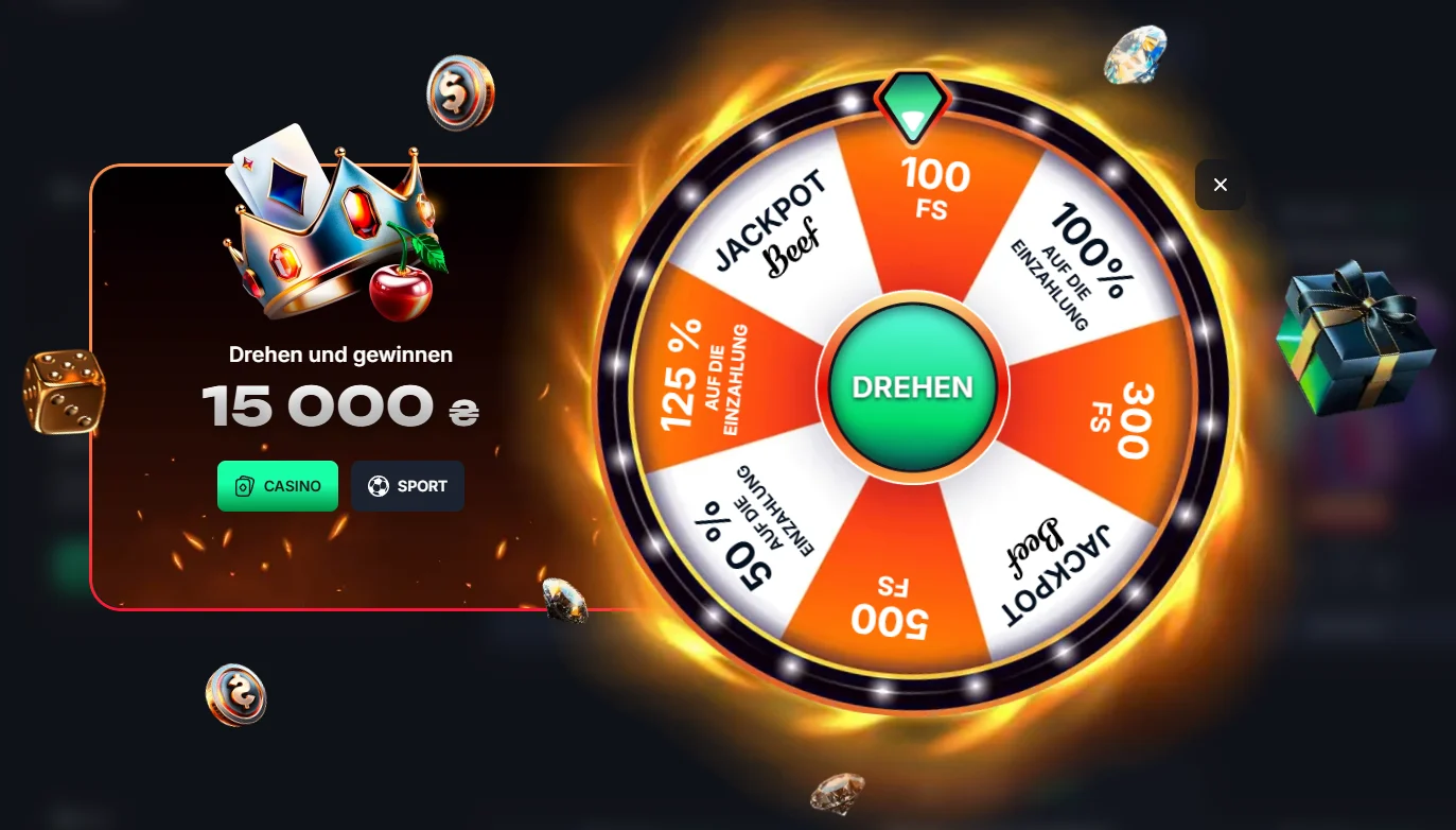 Beef Casino Glücksrad mit Freispielen und weiteren Bonusgewinnen