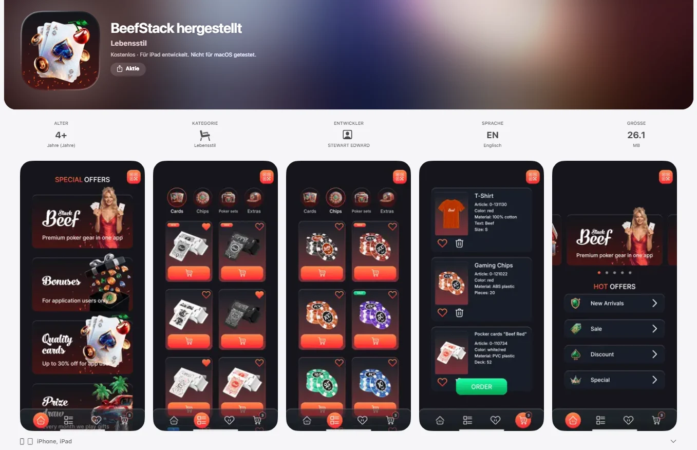 Beef Casino mobile Anwendung BeefStack für iPhone und iPad