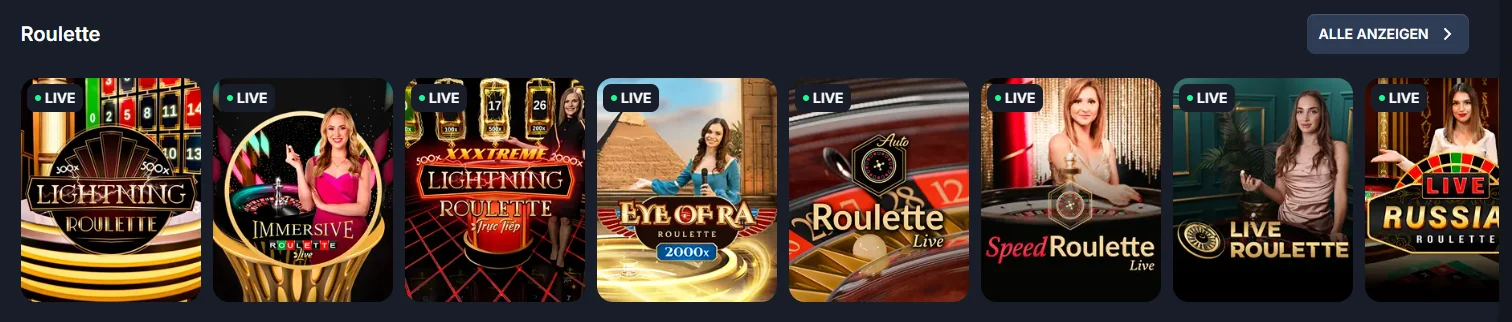 Beef Casino Live Casino mit verschiedenen Roulette-Tischen und Live-Croupiers